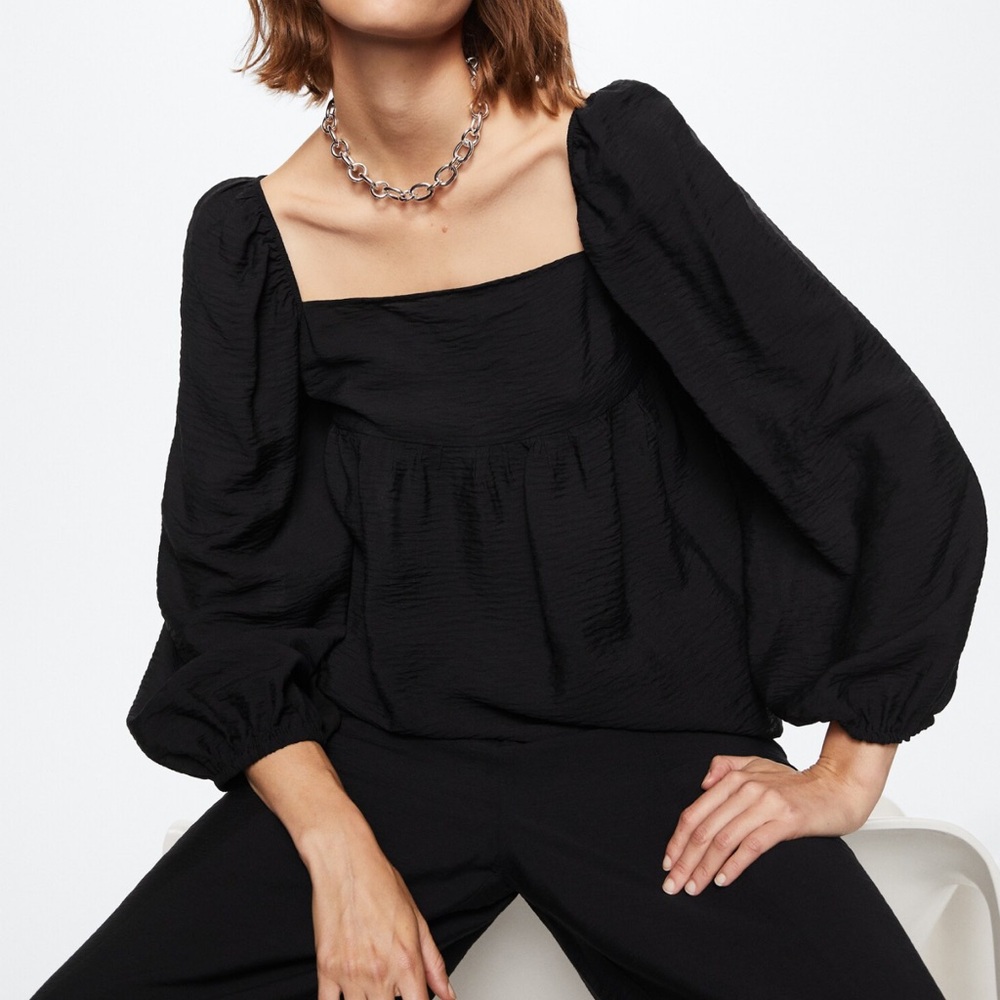 Mango Black Puff Sleeve Blouse